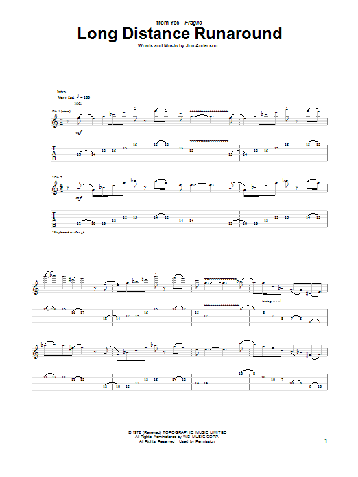 Download Yes Long Distance Runaround Sheet Music and learn how to play Guitar Tab PDF digital score in minutes