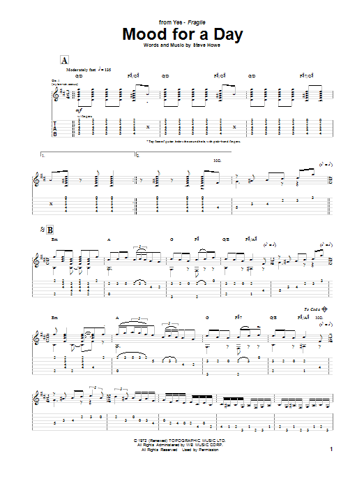 Download Yes Mood For A Day Sheet Music and learn how to play Guitar Tab Play-Along PDF digital score in minutes