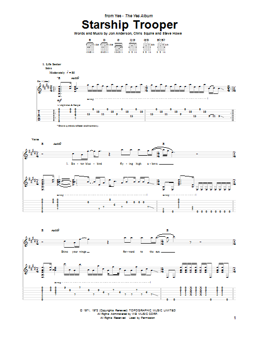 Download Yes Starship Trooper Sheet Music and learn how to play Bass Guitar Tab PDF digital score in minutes
