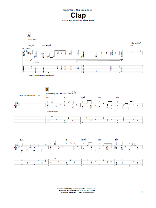 Download Yes The Clap Sheet Music and learn how to play Guitar Tab PDF digital score in minutes