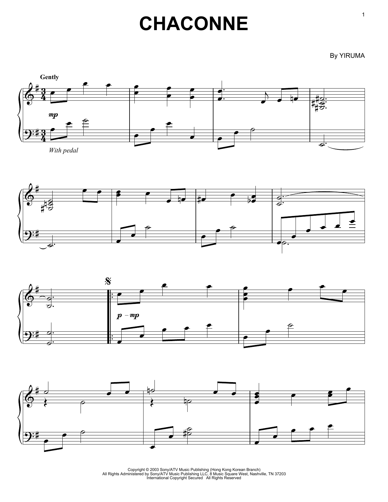 Download Yiruma Chaconne Sheet Music and learn how to play Piano PDF digital score in minutes