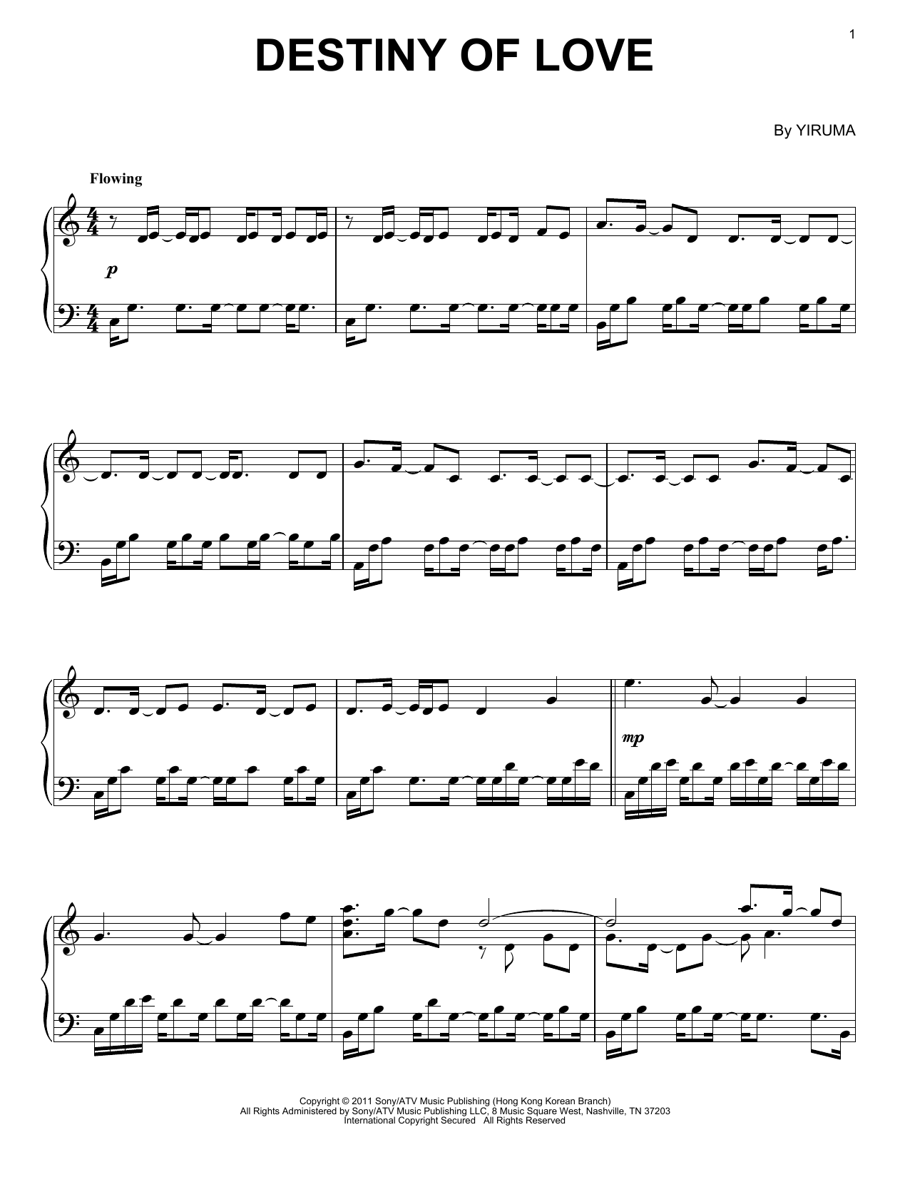 Download Yiruma Destiny Of Love Sheet Music and learn how to play Easy Piano PDF digital score in minutes