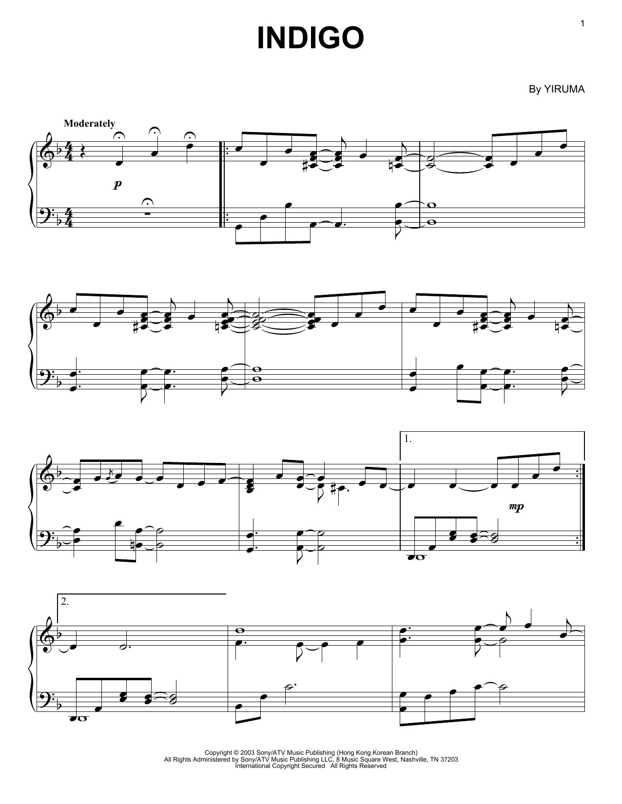 Download Yiruma Indigo Sheet Music and learn how to play Easy Piano PDF digital score in minutes