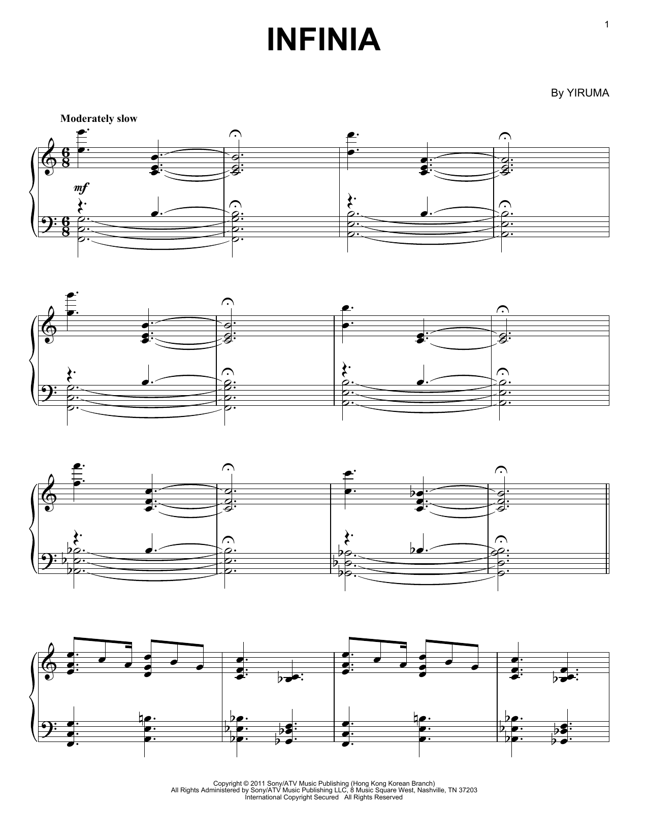 Download Yiruma Infinia Sheet Music and learn how to play Easy Piano PDF digital score in minutes