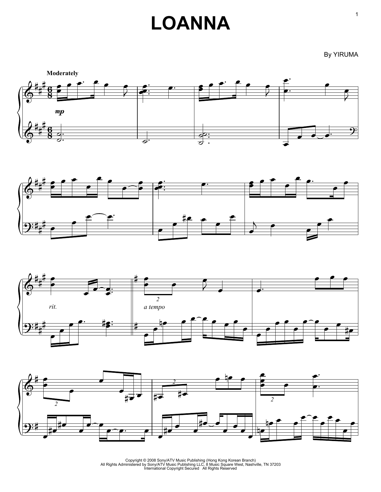 Download Yiruma Loanna Sheet Music and learn how to play Piano PDF digital score in minutes