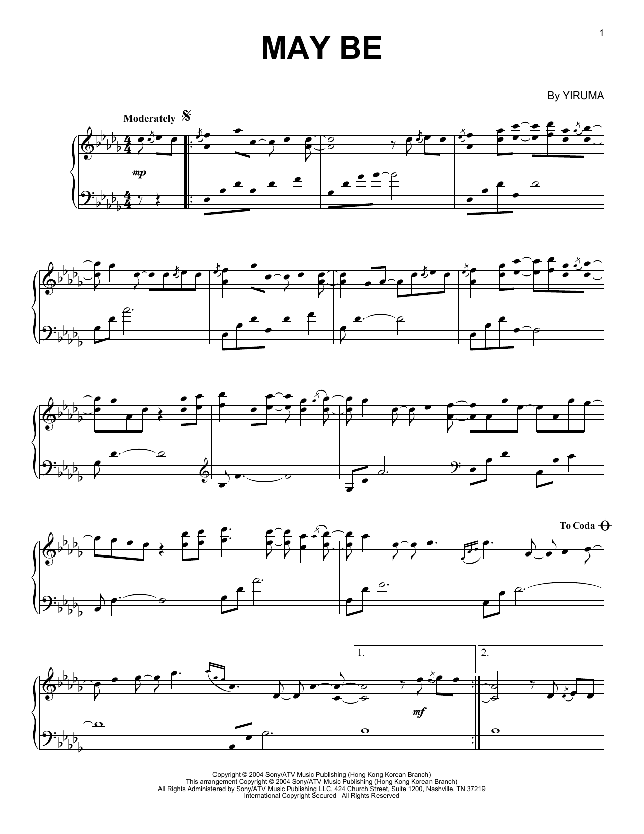Download Yiruma May Be Sheet Music and learn how to play Piano PDF digital score in minutes