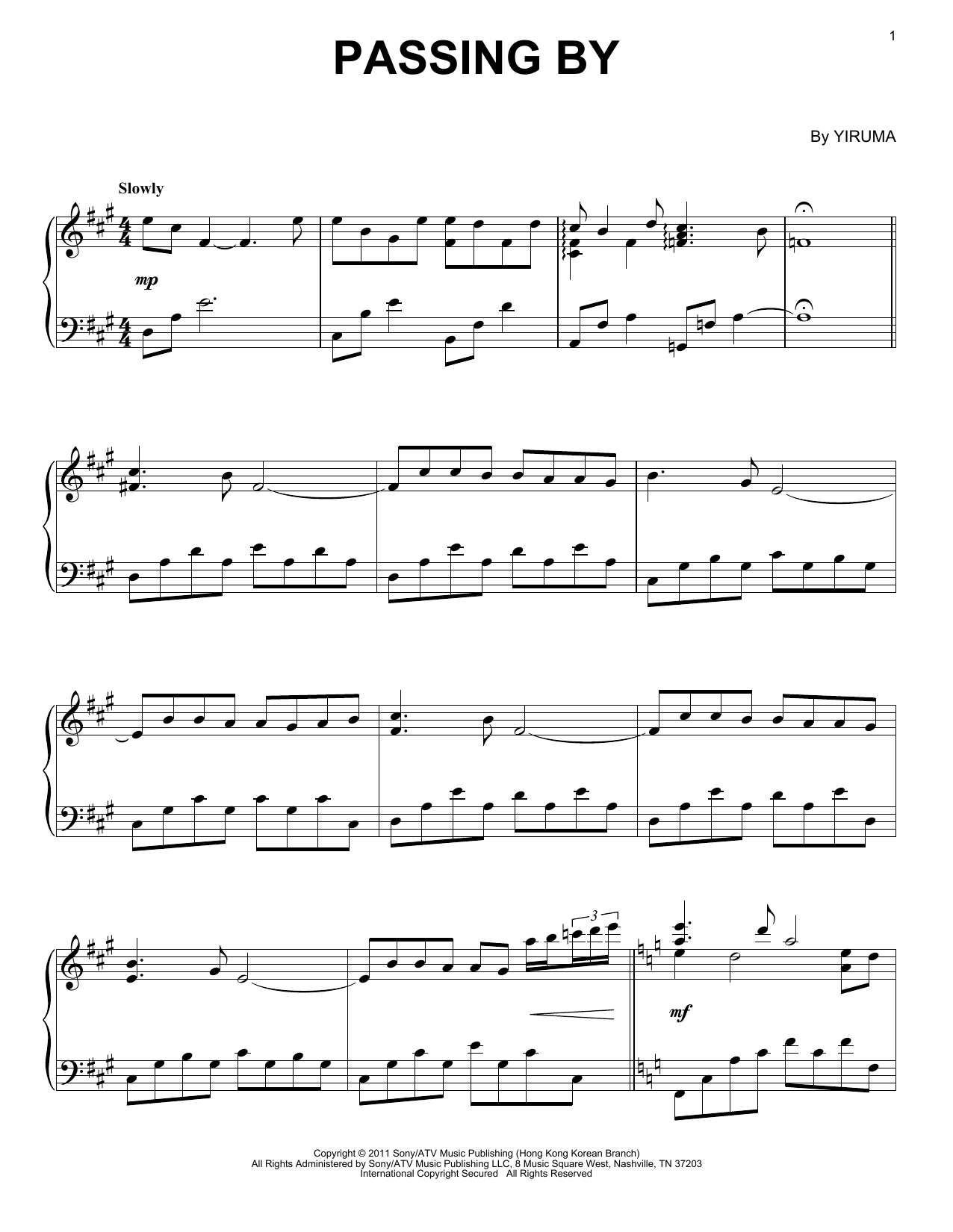 Download Yiruma Passing By Sheet Music and learn how to play Piano PDF digital score in minutes