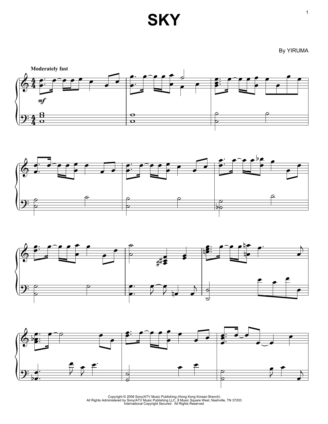 Download Yiruma Sky Sheet Music and learn how to play Piano PDF digital score in minutes