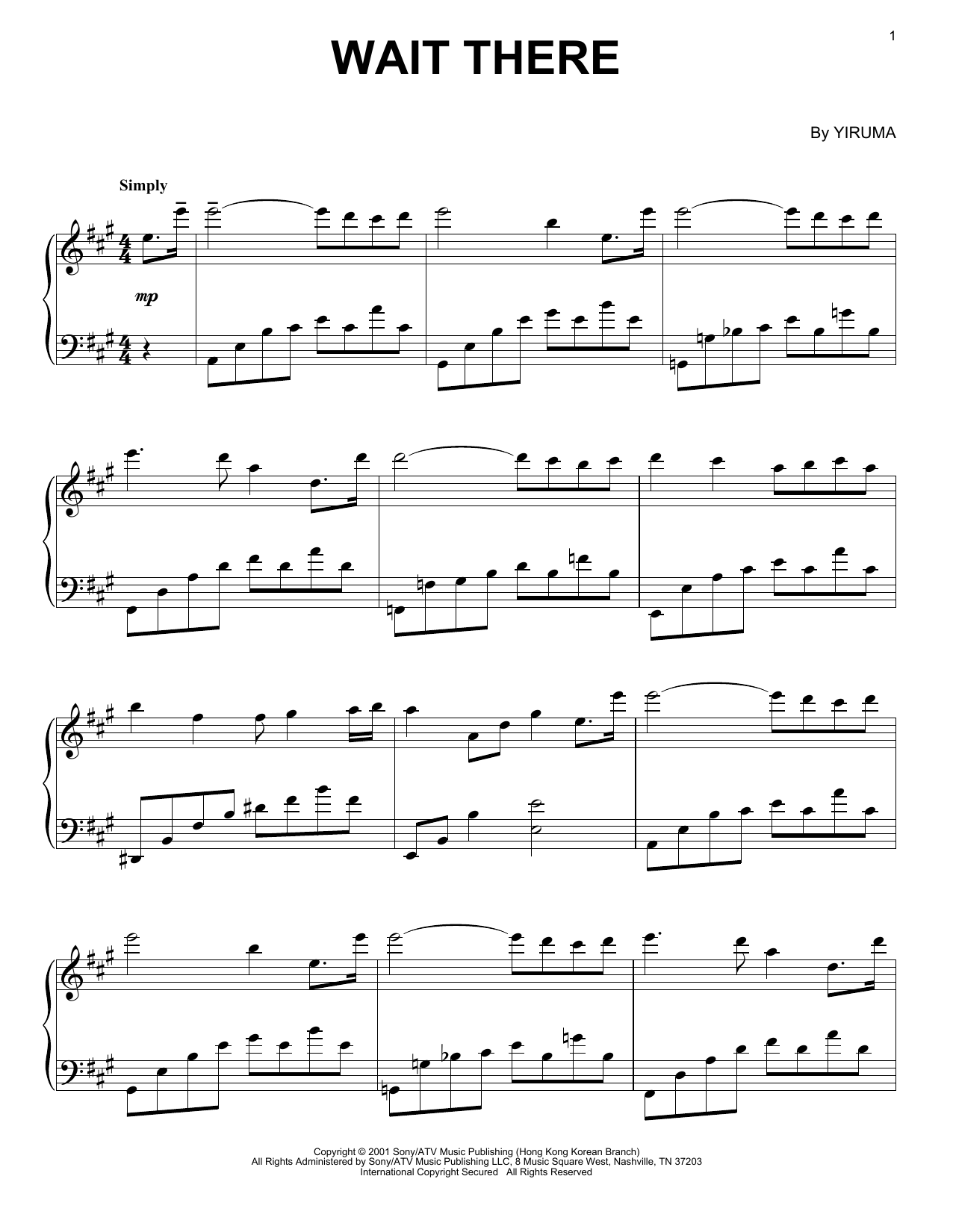 Download Yiruma Wait There Sheet Music and learn how to play Easy Piano PDF digital score in minutes