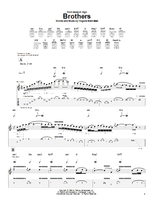 Download Yngwie Malmsteen Brothers Sheet Music and learn how to play Guitar Tab PDF digital score in minutes