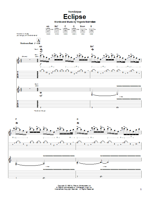 Download Yngwie Malmsteen Eclipse Sheet Music and learn how to play Guitar Tab PDF digital score in minutes
