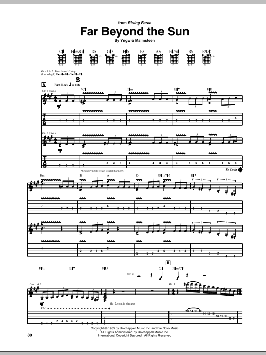 Download Yngwie Malmsteen Far Beyond The Sun Sheet Music and learn how to play Guitar Tab PDF digital score in minutes