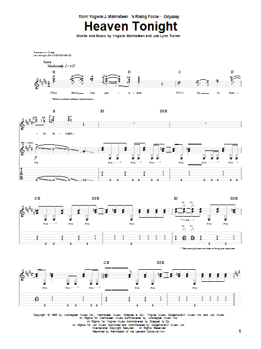 Download Yngwie Malmsteen Heaven Tonight Sheet Music and learn how to play Guitar Tab PDF digital score in minutes