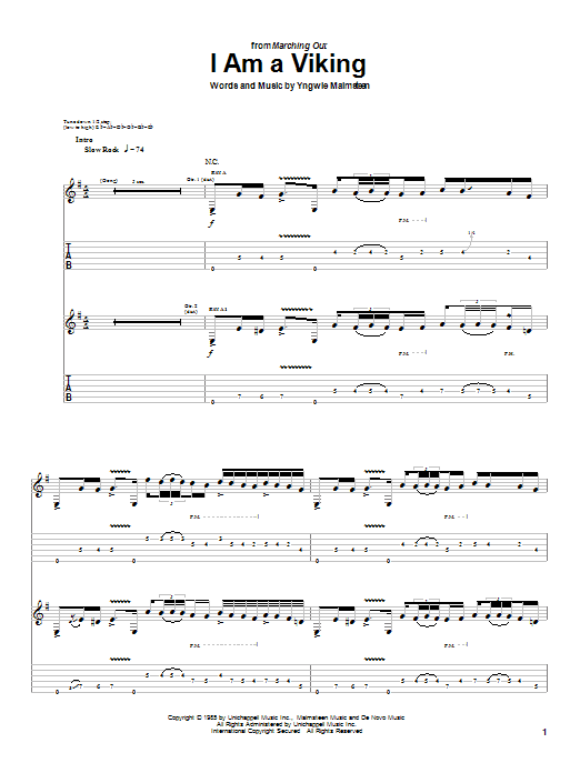 Download Yngwie Malmsteen I Am A Viking Sheet Music and learn how to play Guitar Tab PDF digital score in minutes