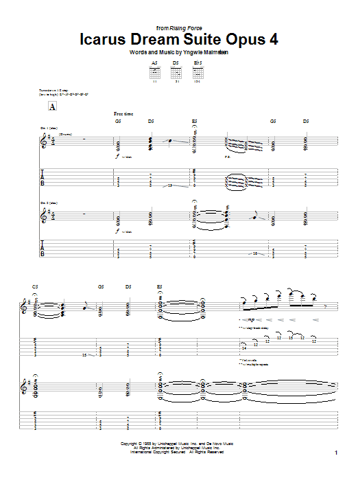 Download Yngwie Malmsteen Icarus Dream Suite Opus 4 Sheet Music and learn how to play Guitar Tab PDF digital score in minutes
