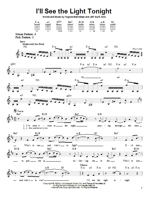 Download Yngwie Malmsteen I'll See The Light Tonight Sheet Music and learn how to play Bass Guitar Tab PDF digital score in minutes