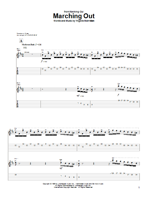 Download Yngwie Malmsteen Marching Out Sheet Music and learn how to play Guitar Tab PDF digital score in minutes