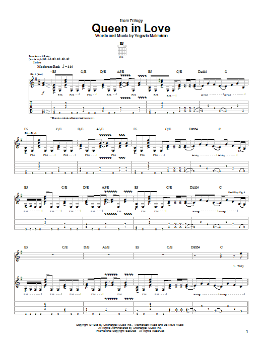Download Yngwie Malmsteen Queen In Love Sheet Music and learn how to play Guitar Tab PDF digital score in minutes
