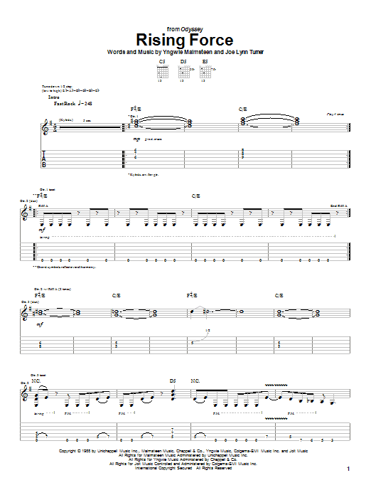 Download Yngwie Malmsteen Rising Force Sheet Music and learn how to play Guitar Tab PDF digital score in minutes