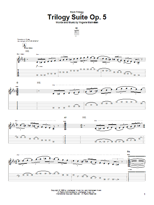 Download Yngwie Malmsteen Trilogy Suite Op. 5 Sheet Music and learn how to play Guitar Tab PDF digital score in minutes