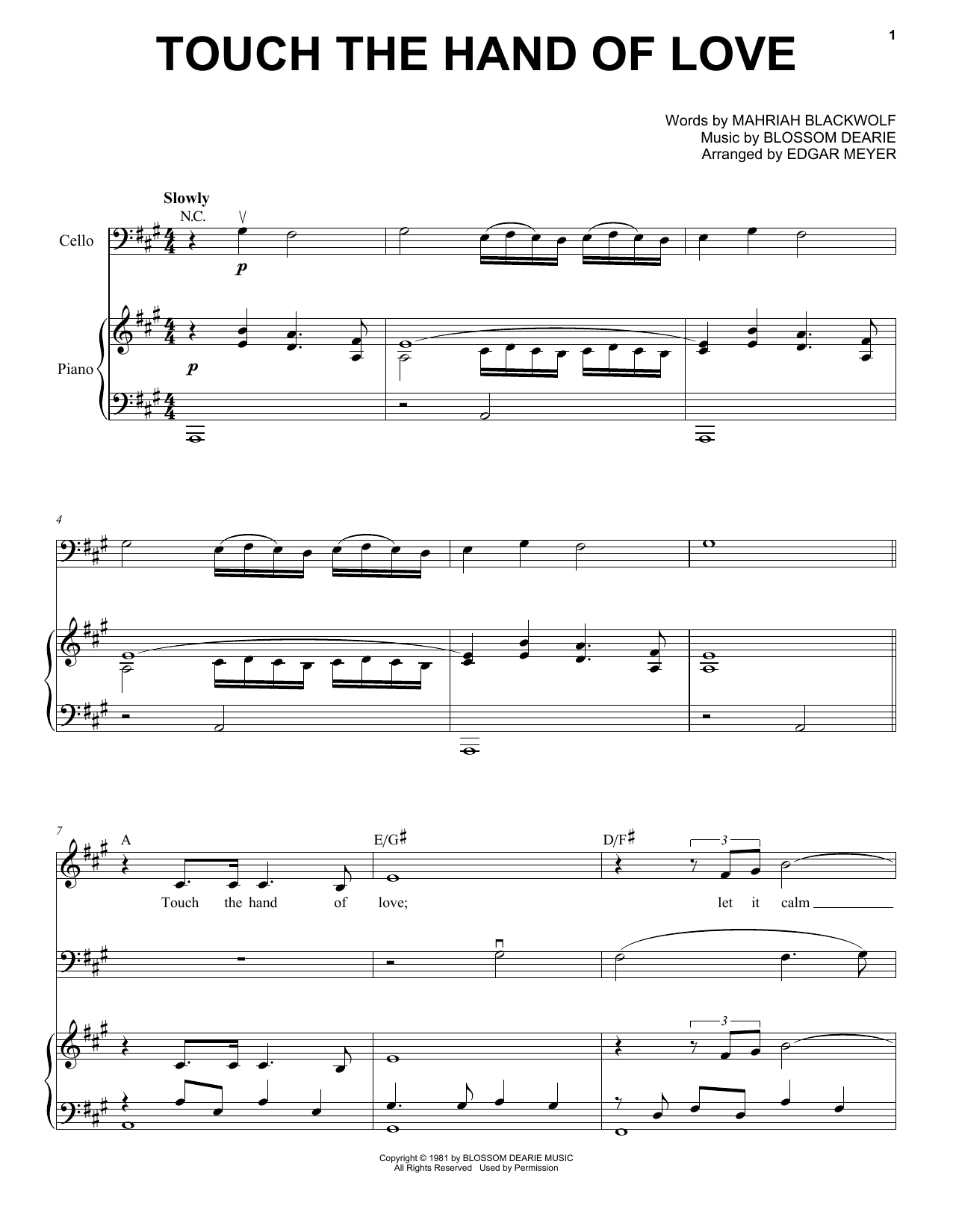 Download Yo-Yo Ma Touch The Hand Of Love Sheet Music and learn how to play Piano, Vocal & Guitar (Right-Hand Melody) PDF digital score in minutes