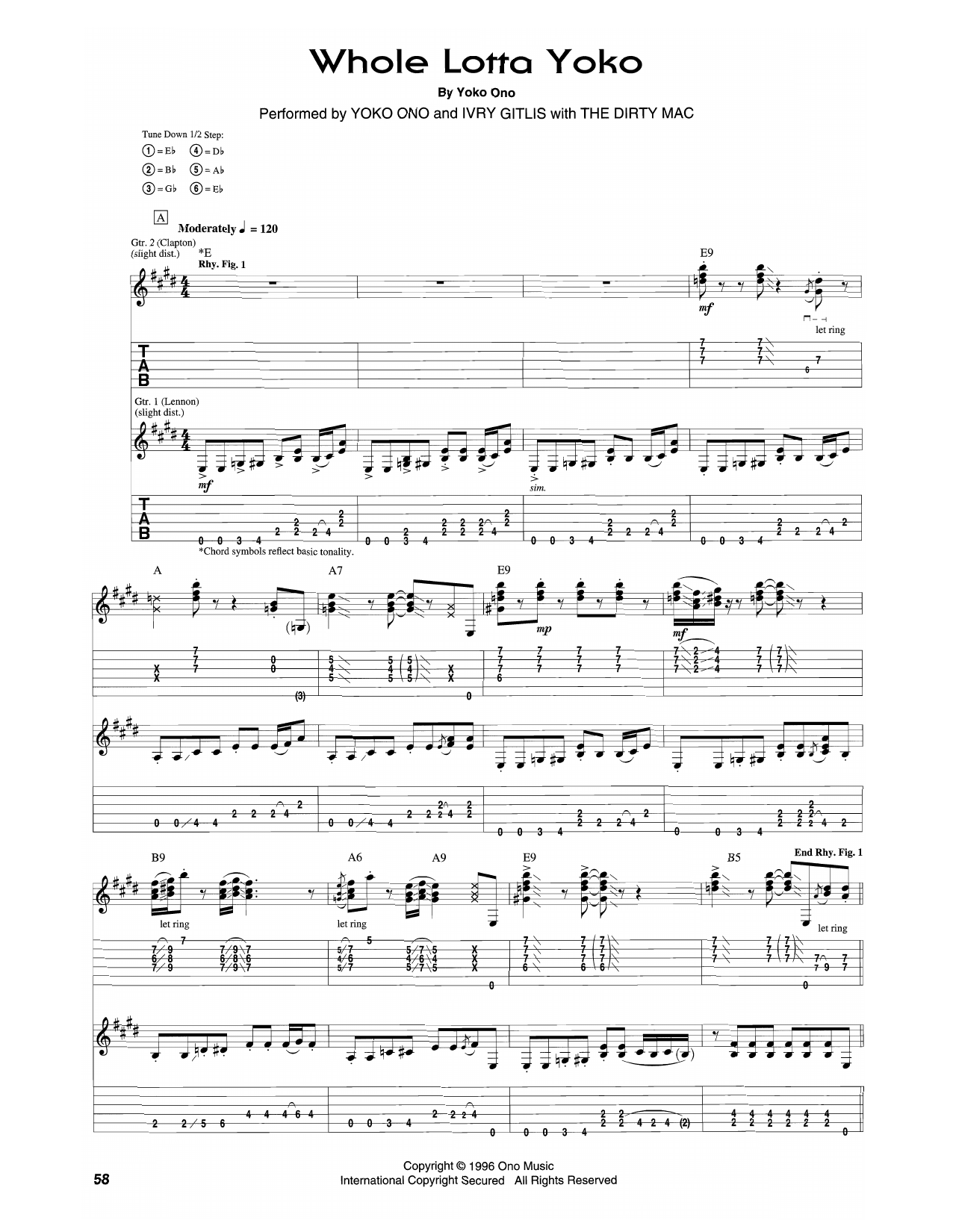 Download Yoko Ono Whole Lotta Yoko Sheet Music and learn how to play Guitar Tab PDF digital score in minutes