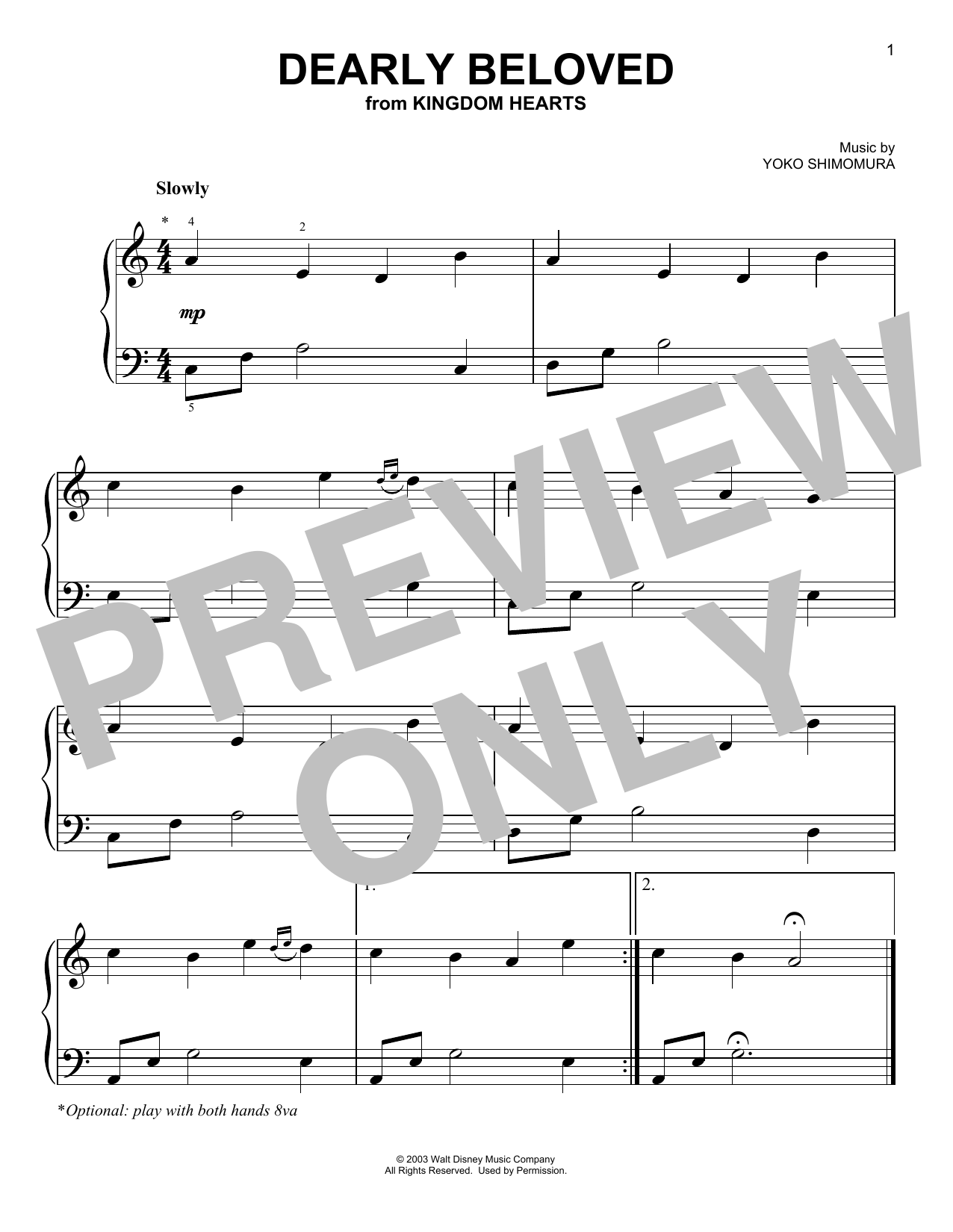 Download Yoko Shimomura Dearly Beloved (from Kingdom Hearts) Sheet Music and learn how to play Solo Guitar PDF digital score in minutes