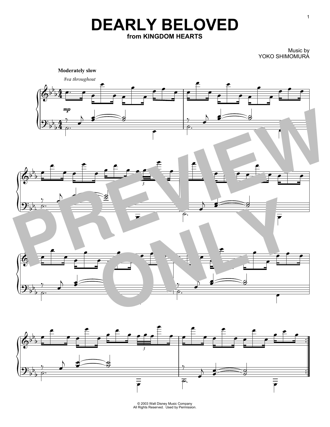 Download Yoko Shimomura Dearly Beloved Sheet Music and learn how to play Piano Solo PDF digital score in minutes