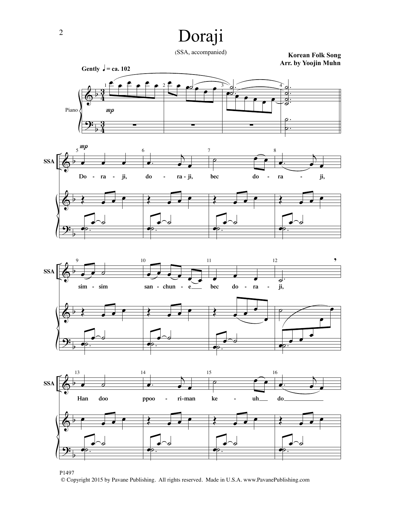 Download Yoojin Muhn Doraji Sheet Music and learn how to play SSA Choir PDF digital score in minutes