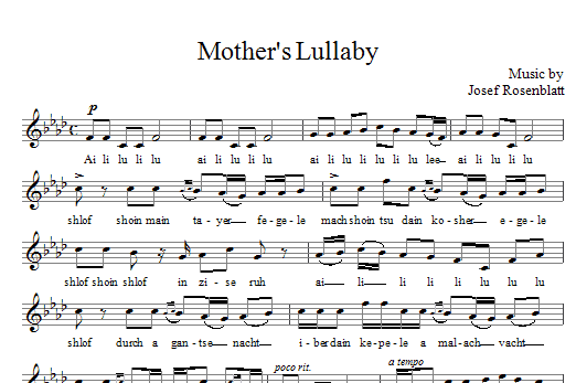 Download Yossele Rosenblatt Mother's Lullaby Sheet Music and learn how to play Voice PDF digital score in minutes