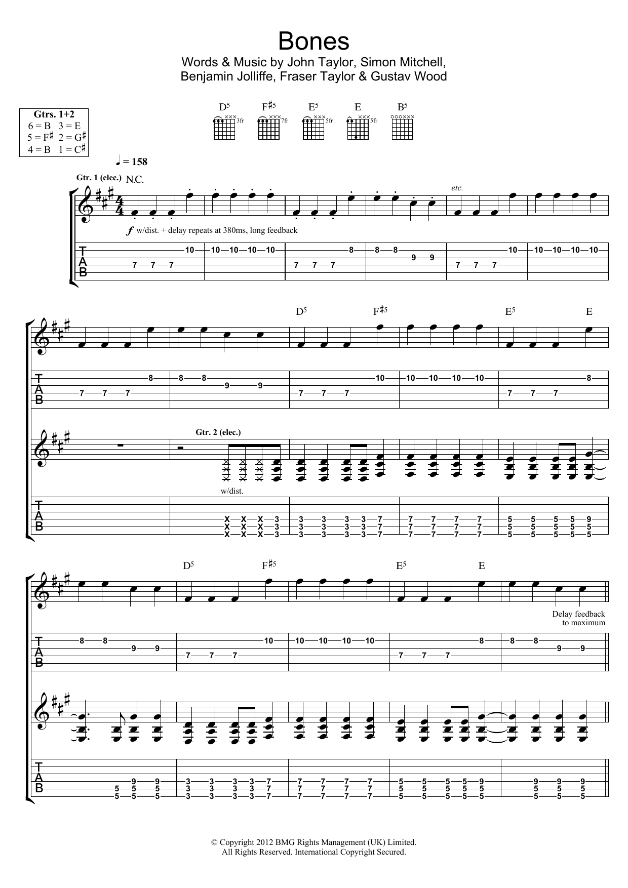 Download Young Guns Bones Sheet Music and learn how to play Guitar Tab PDF digital score in minutes