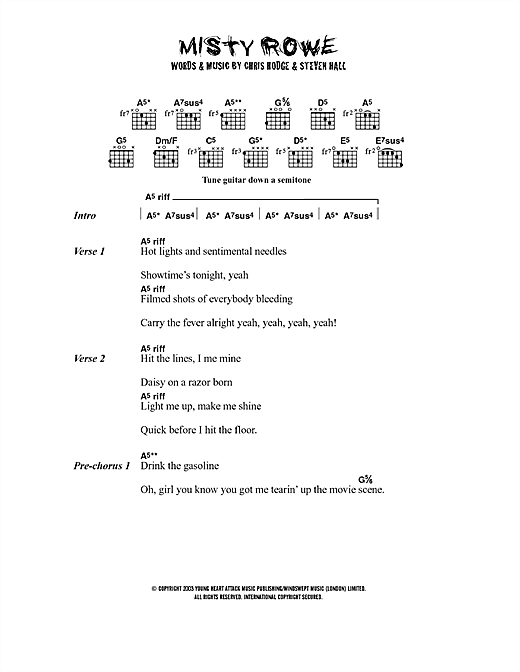 Download Young Heart Attack Misty Rowe Sheet Music and learn how to play Lyrics & Chords PDF digital score in minutes