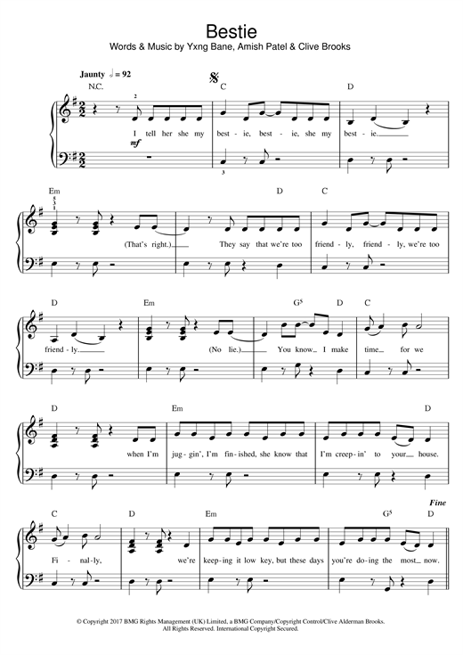 Download Yungen Bestie (feat. Yxng Bane) Sheet Music and learn how to play Beginner Piano PDF digital score in minutes