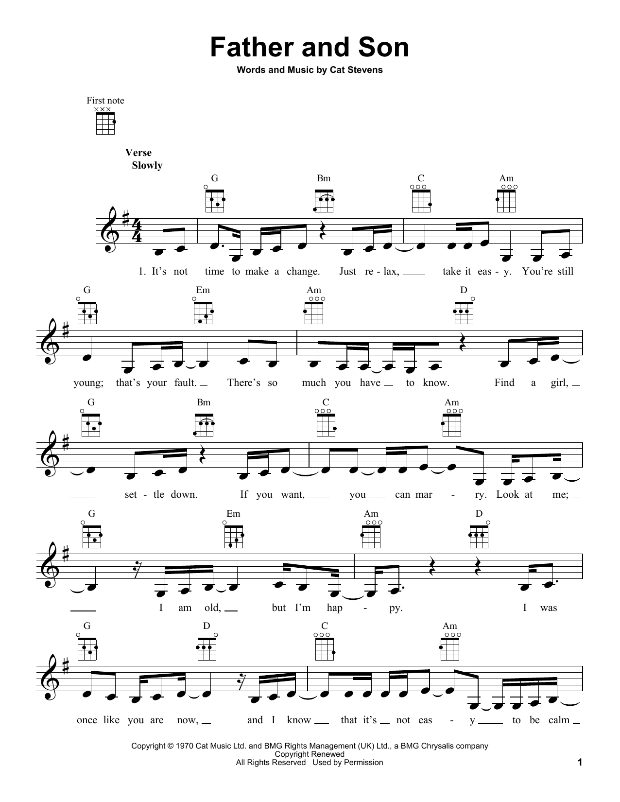 Download Yusuf Islam Father And Son Sheet Music and learn how to play Ukulele PDF digital score in minutes