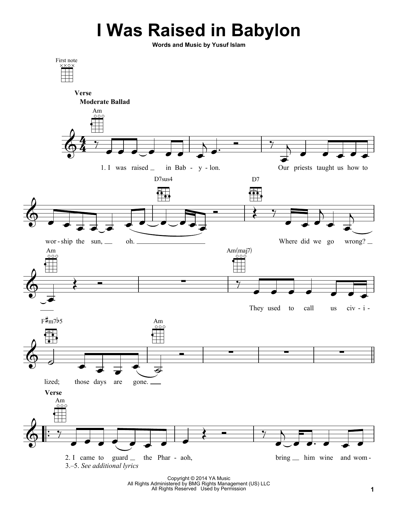 Download Yusuf Islam I Was Raised In Babylon Sheet Music and learn how to play Ukulele PDF digital score in minutes