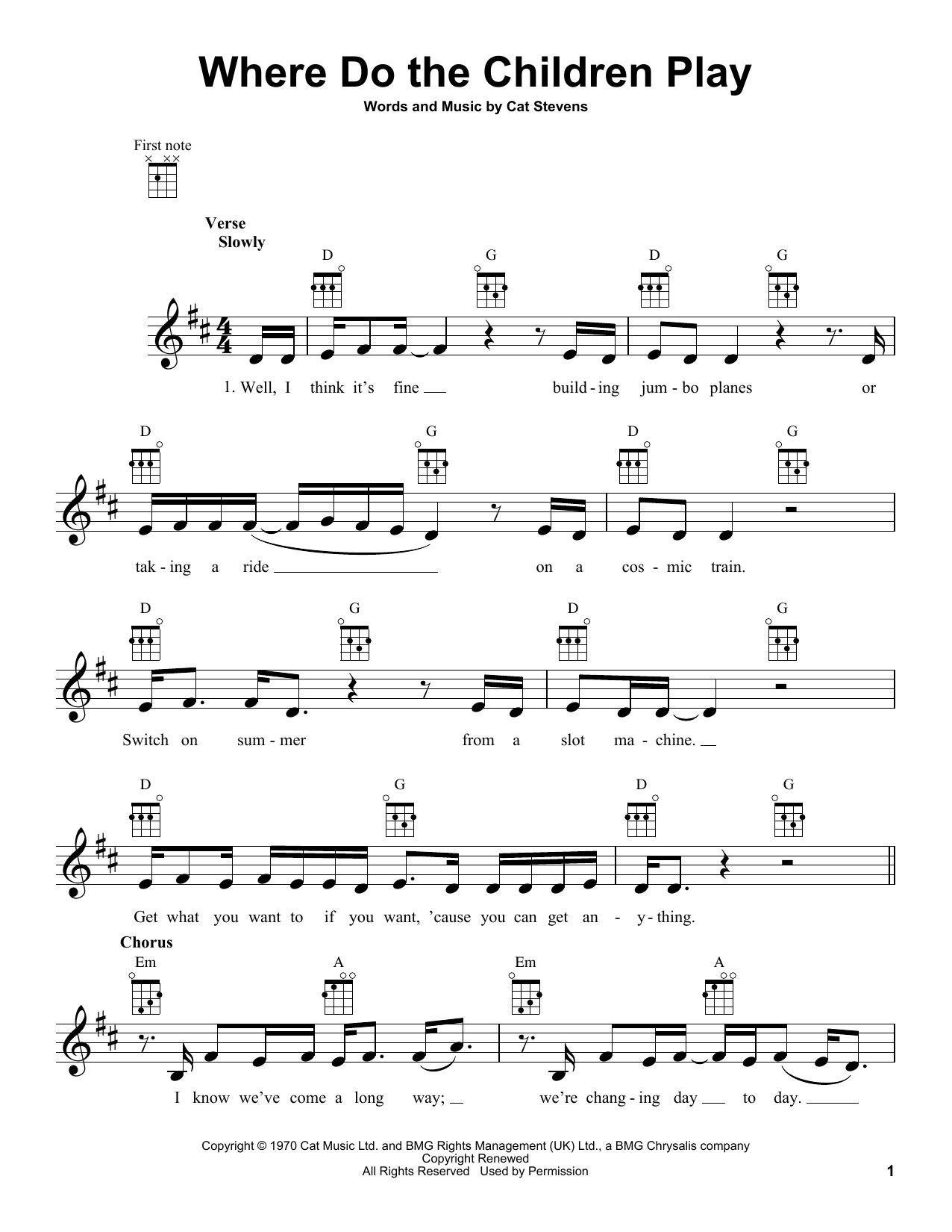 Download Yusuf Islam Where Do The Children Play Sheet Music and learn how to play Ukulele PDF digital score in minutes