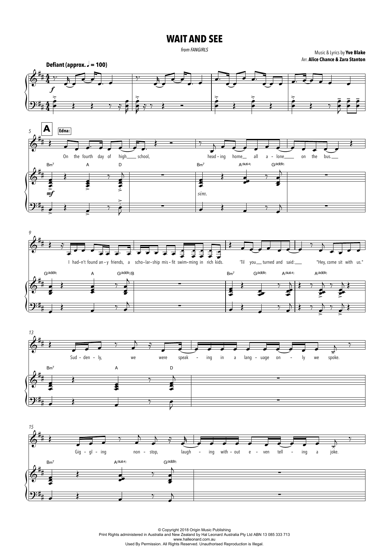 Download Yve Blake Wait And See (from Fangirls) (arr. Alice Chance and Zara Stanton) Sheet Music and learn how to play Piano & Vocal PDF digital score in minutes