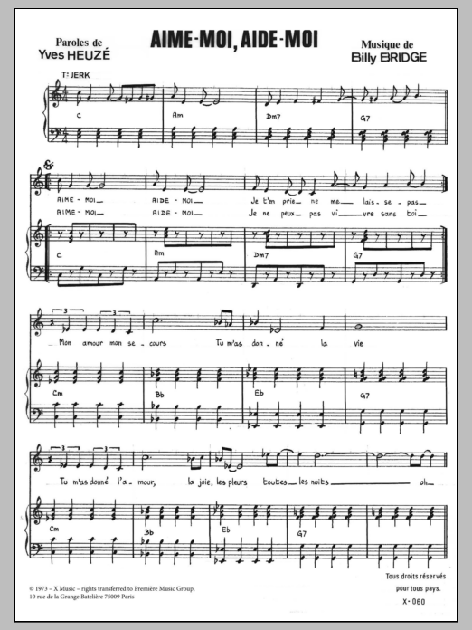 Download Yves Heuze Aime Moi Aide Moi Sheet Music and learn how to play Piano & Vocal PDF digital score in minutes