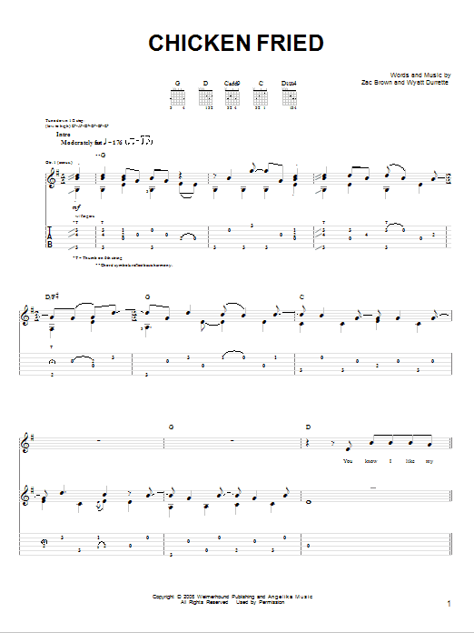 Download Zac Brown Band Chicken Fried Sheet Music and learn how to play Guitar Tab Play-Along PDF digital score in minutes
