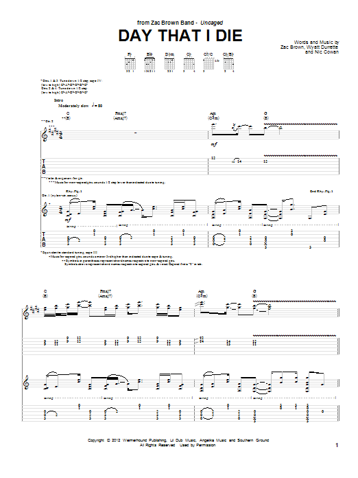 Download Zac Brown Band Day That I Die Sheet Music and learn how to play Guitar Tab PDF digital score in minutes