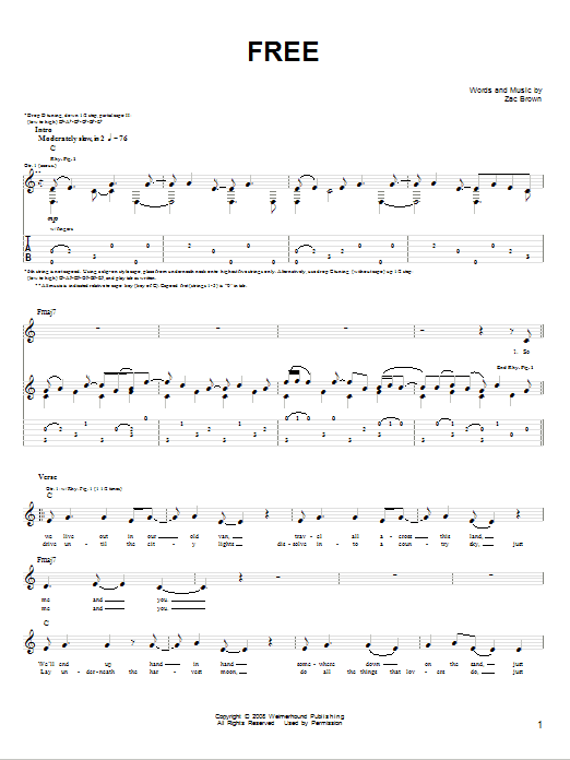 Download Zac Brown Band Free Sheet Music and learn how to play Piano, Vocal & Guitar (Right-Hand Melody) PDF digital score in minutes