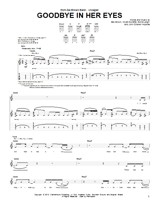 Download Zac Brown Band Goodbye In Her Eyes Sheet Music and learn how to play Lyrics & Chords PDF digital score in minutes
