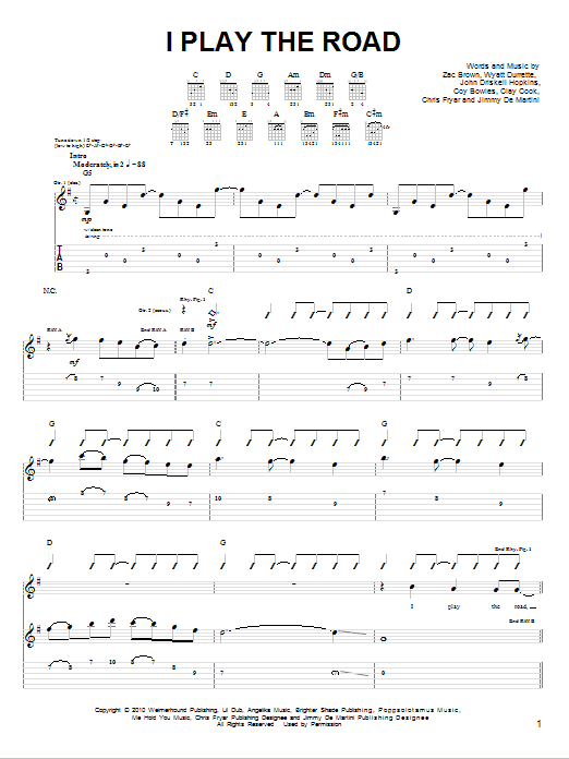 Download Zac Brown Band I Play The Road Sheet Music and learn how to play Lyrics & Chords PDF digital score in minutes