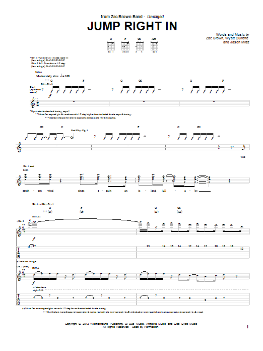 Download Zac Brown Band Jump Right In Sheet Music and learn how to play Guitar Tab PDF digital score in minutes