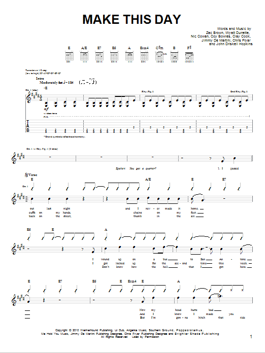 Download Zac Brown Band Make This Day Sheet Music and learn how to play Easy Guitar PDF digital score in minutes