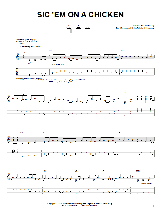 Download Zac Brown Band Sic 'Em On A Chicken Sheet Music and learn how to play Easy Guitar PDF digital score in minutes
