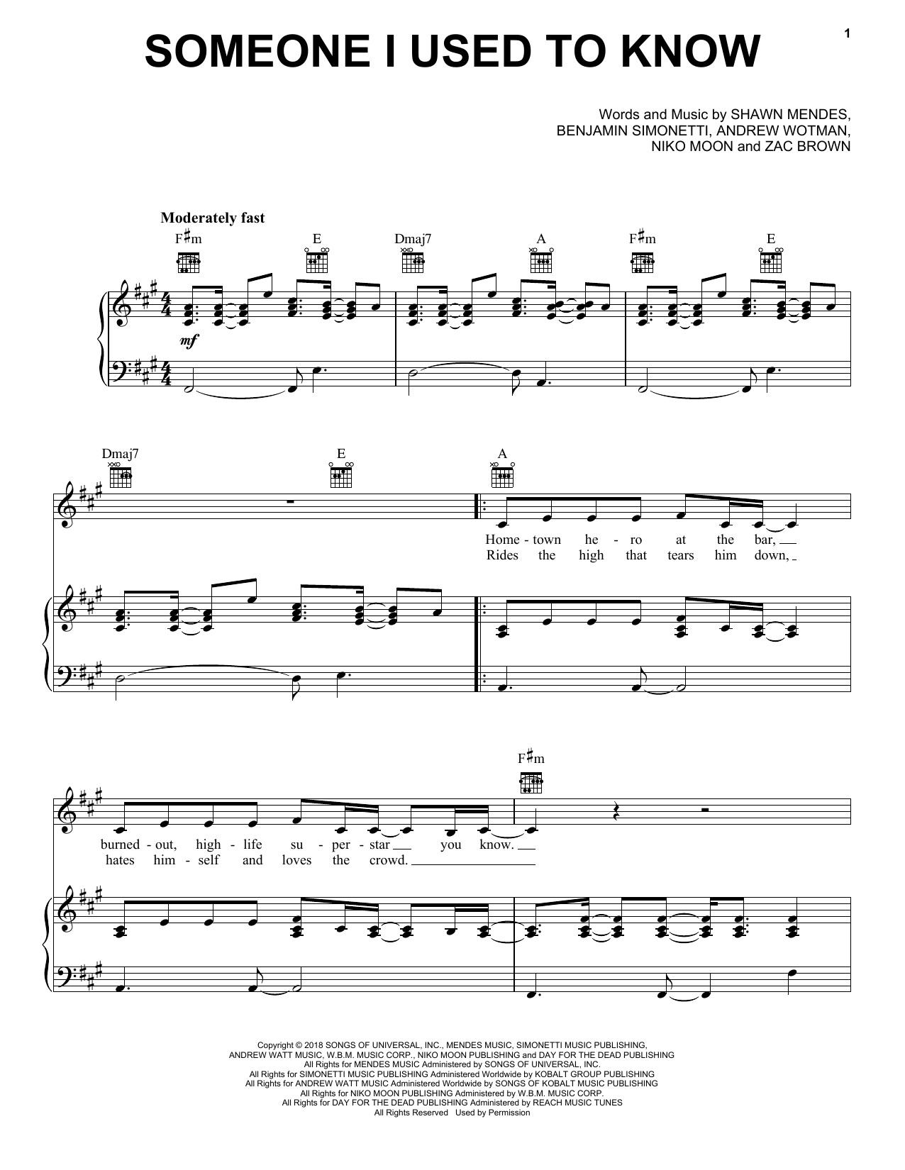 Download Zac Brown Band Someone I Used To Know Sheet Music and learn how to play Guitar Chords/Lyrics PDF digital score in minutes