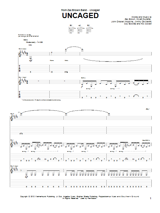 Download Zac Brown Band Uncaged Sheet Music and learn how to play Guitar Tab PDF digital score in minutes