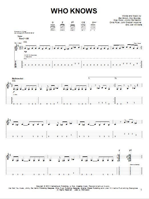 Download Zac Brown Band Who Knows Sheet Music and learn how to play Lyrics & Chords PDF digital score in minutes