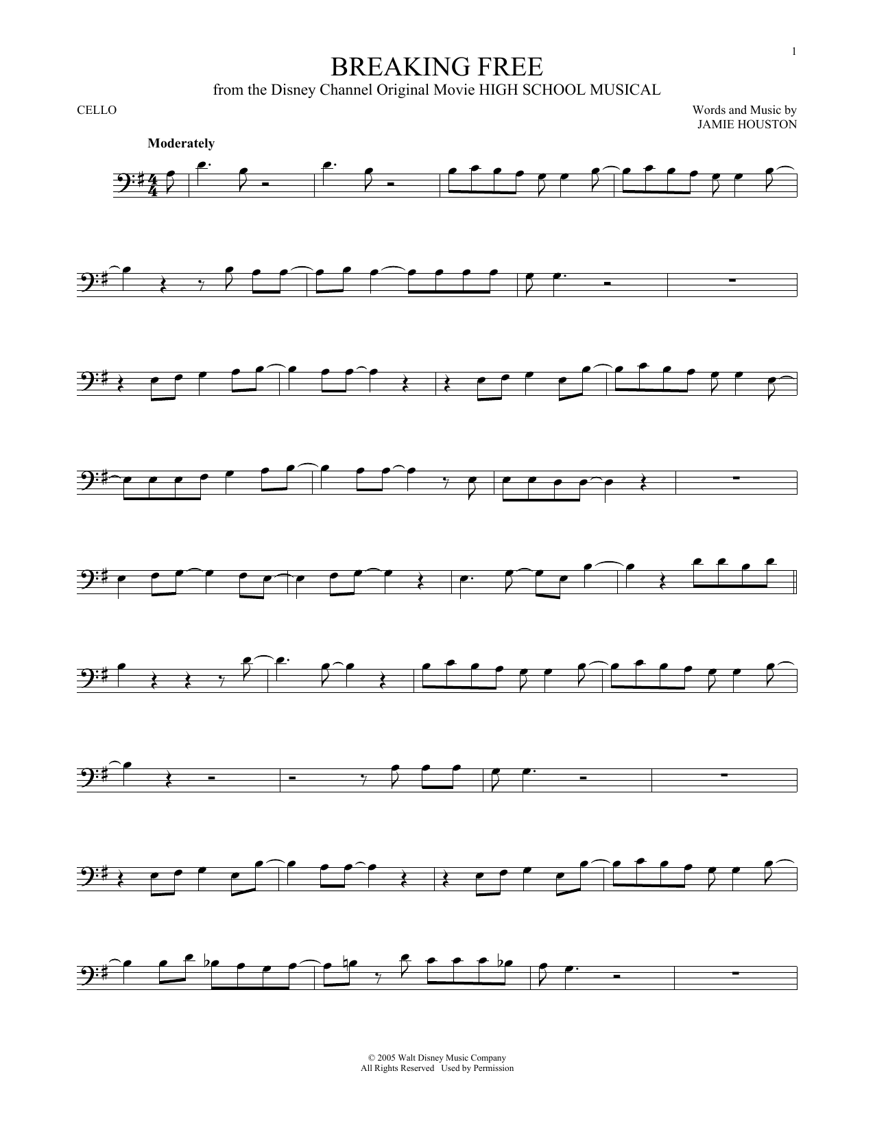 Download Vanessa Hudgens and Zac Efron Breaking Free (from High School Musical) Sheet Music and learn how to play Cello PDF digital score in minutes